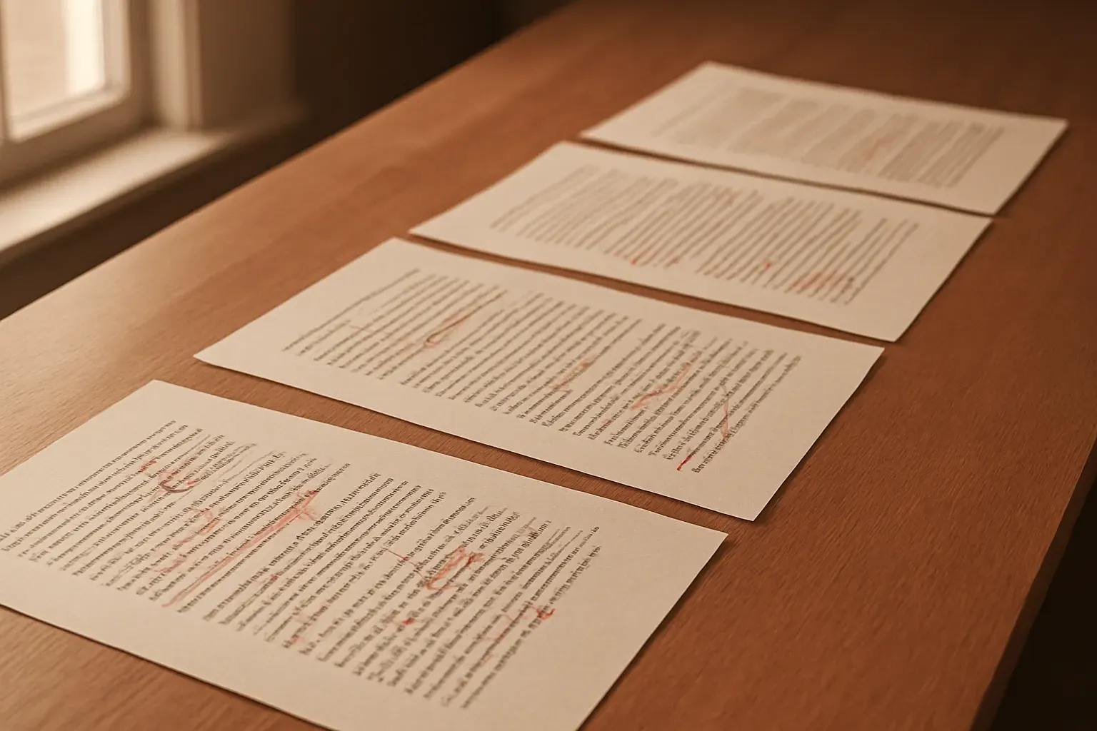 Annotated drafts laid out mid-Refine stage
